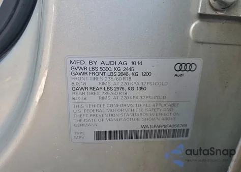 2015 Audi Q5 Premium Plus из США, поврежденный, VIN WA1LFAFP8FA056769